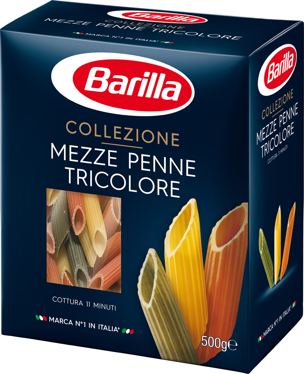 Barilla Mezze Penne Tricolore паста мецце пенне трехцветные, 500 г8076809501415 Barilla Mezze Penne Tricolore паста мецце пенне трехцветные, 500 г8076809501415Трехцветные Мецце Пенне - это дань уважения цветам итальянского флага, выраженная в одном из самых популярных форматов пасты. Пенне с добавлением помидоров и шпината, идеально подойдут для всех видов соусов. Трехцветные Мецце Пенне - разновидность одной из самых популярных форм пасты, которая представляет собой рифленые полые трубочки с косыми срезами, длиной не более 2 см. В дополнение к классическому пшеничному белому цвету, паста окрашивается в зеленый и красный цвета. Делается это с помощью шпината и томатов, которые не только окрашивают, но и придают пасте оригинальный вкус и аромат. Идеальные для любого случая, трехцветные Мецце Пенне бесспорно завоюют любовь каждой семьи: уменьшенный размер, рельефная внешняя поверхность позволяют лучше распределять соус и раскрыть все оттенки вкуса. Barilla предлагает приготовить их с легким овощным соусом, добавив в него петрушку для насыщенного аромата и овечий сыр, чтобы придать блюду более пикантный...