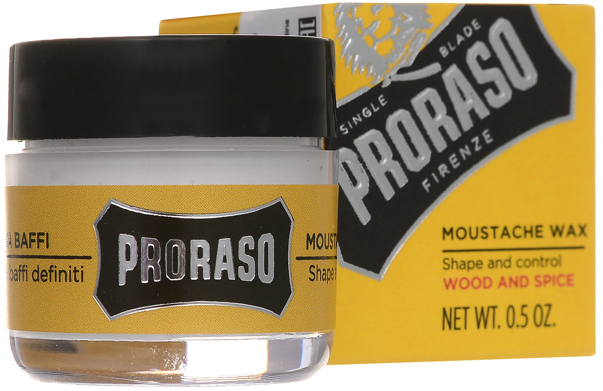 PRORASO Воск для усов Wood and Spice 15 мл400760 PRORASO Воск для усов Wood and Spice 15 мл400760Воск для усов: уложите усы, используя мягкий воск, придав им желаемую форму.