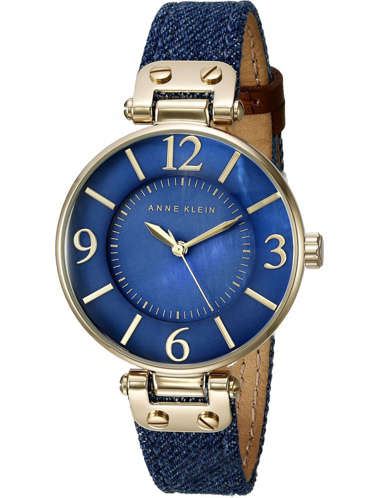 Наручные часы женские Anne Klein, цвет: синий, золотистый. 9168 BMDD9168 BMDD Наручные часы женские Anne Klein, цвет: синий, золотистый. 9168 BMDD9168 BMDDКорпус 34 мм, циферблат натуральный перламутр синего цвета, безель с покрытием золотого цвета, Минеральное стекло, Ремешок тканевый в цвете темно-синий деним, водозащита 3 АТМ