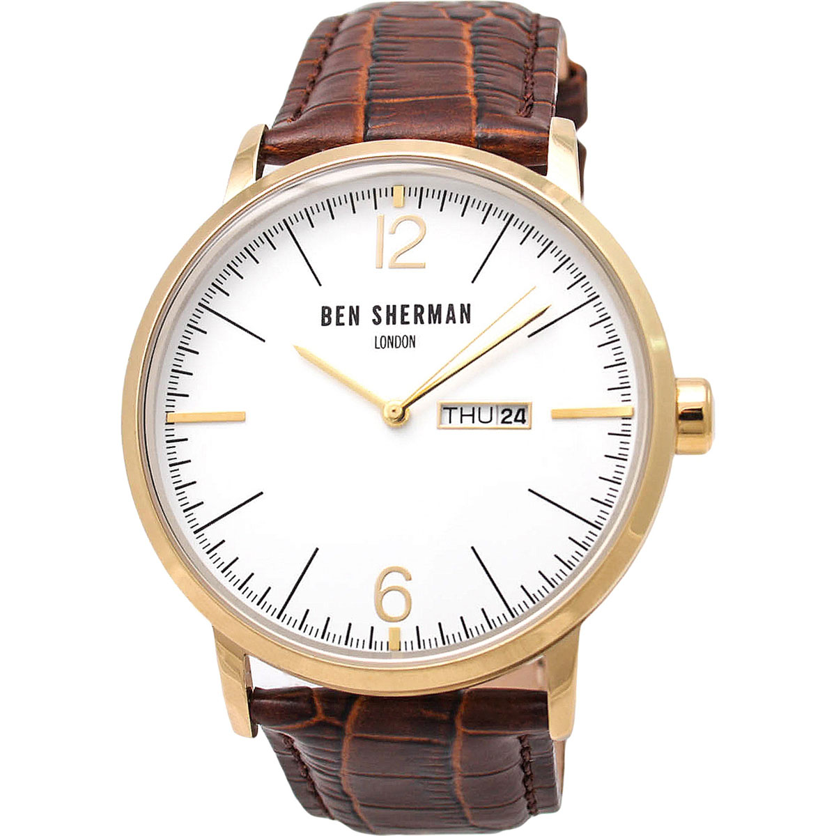 Наручные часы мужские Ben Sherman, цвет: коричневый. WB046TGWB046TG Наручные часы мужские Ben Sherman, цвет: коричневый. WB046TGWB046TGТрехстрелочный механизм Miyota 2105 c датой и днем недели; IPG-покрытие; Размер корпуса 45 мм; Минеральное стекло; Белый матовый циферблат; Коричневый ремешок из натуральной кожи; Водозащита 3 ATM