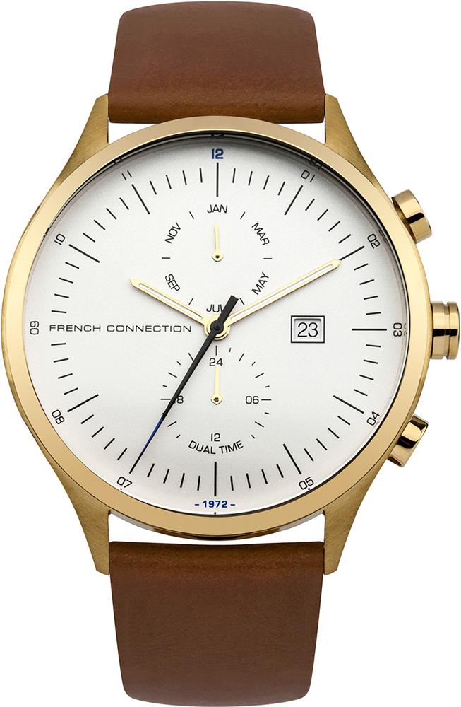 Наручные часы мужские French Connection, цвет: коричневый. FC1266TGFC1266TG Наручные часы мужские French Connection, цвет: коричневый. FC1266TGFC1266TGМультифункциональный механизм ISA 9232 - 1930; IP Gold- покрытие; Размер корпуса 44 мм; Минеральное стекло; Матовый белый циферблат; Коричневый кожаный ремешок; Водозащита 5 АТМ