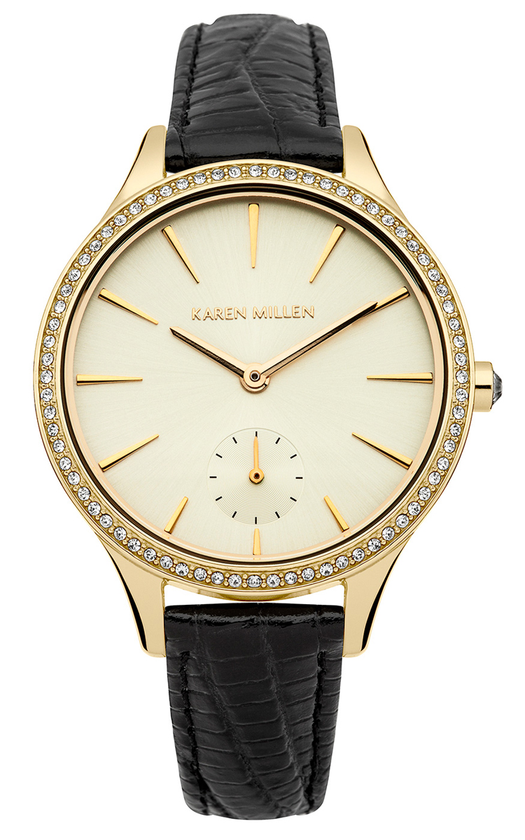 Часы наручные женские Karen Millen, цвет: золотой, черный. KM112BGAKM112BGA Часы наручные женские Karen Millen, цвет: золотой, черный. KM112BGAKM112BGAЭлегантные женские часы Karen Millen изготовлены из нержавеющей стали с IP-покрытием, натуральной кожи и минерального стекла. Циферблат часов оформлен символикой бренда, корпус изделия дополнен кристаллами Swarovski. Корпус изделия оснащен кварцевым механизмом, который имеет степень влагозащиты равную 5 Bar, а также дополнен устойчивым к царапинам минеральным стеклом. Ремешок часов украшен фактурным тиснением под рептилию и оснащен классической пряжкой, которая позволит с легкостью снимать и надевать изделие. Часы поставляются в фирменной упаковке. Часы Karen Millen подчеркнут изящность женской руки и отменное чувство стиля у их обладательницы.