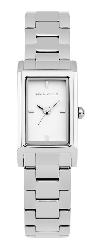 Наручные часы женские Karen Millen, цвет: серебряный. KM114SMKM114SM Наручные часы женские Karen Millen, цвет: серебряный. KM114SMKM114SM3-стрелочный механизм PC11; IP Silver-покрытие; 18.2 x 31.8 мм; Минеральное стекло; Белый глянцевый циферблат; Браслет из нержавеющей стали с IPS-покрытием; Водозащита 3 АТМ