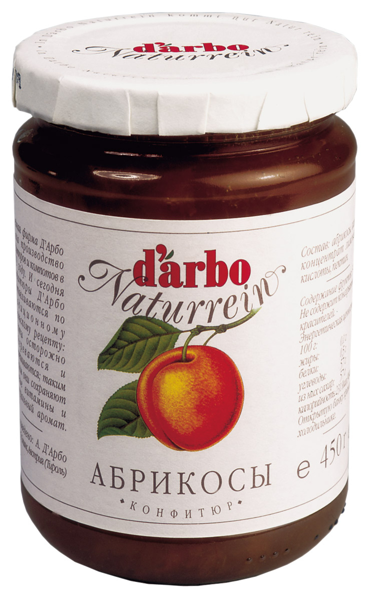 Darbo конфитюр абрикос, 450 г22111 Darbo конфитюр абрикос, 450 г22111Конфитюр D’ARBO Абрикос – отличная альтернатива варенью на зиму. Зачем тратить деньги на ингредиенты и время на консервирование, когда можно заказать готовый продукт? Купите Конфитюр из абрикосов, позовите гостей и устройте домашнее чаепитие с лакомством. Ведь он не только вкусный, но и очень полезный! Лечебные свойства абрикоса обусловлены большим содержанием в нем витаминов, минералов и других биологически активных веществ. Абрикосовый конфитюр понравится также и любителям персиков, так как эти два фрукта имеют много общего.