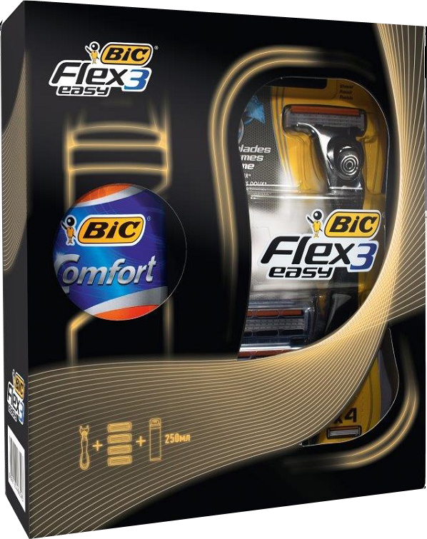 BIC Подарочный Набор: Бритва Флекс Энд Изи, бл.4 + Пена для бритья 250 мл941885 BIC Подарочный Набор: Бритва Флекс Энд Изи, бл.4 + Пена для бритья 250 мл941885Набор из бритвы и пены для бритья. 1. Первая бритва «Все-в-одном» : 1 станок + 4 кассеты. Три высококачественных лезвия, плавающих независимо друг от друга. Хромо-полимерное покрытие лезвий. Более широкий резиновый предохранитель. 2. Легкая и мягкая пена для чувствительной кожи. Содержит Алоэ вера. Смягчет щетину, обеспечивая легкое скольжение и тщательное бритье. 250 мл.