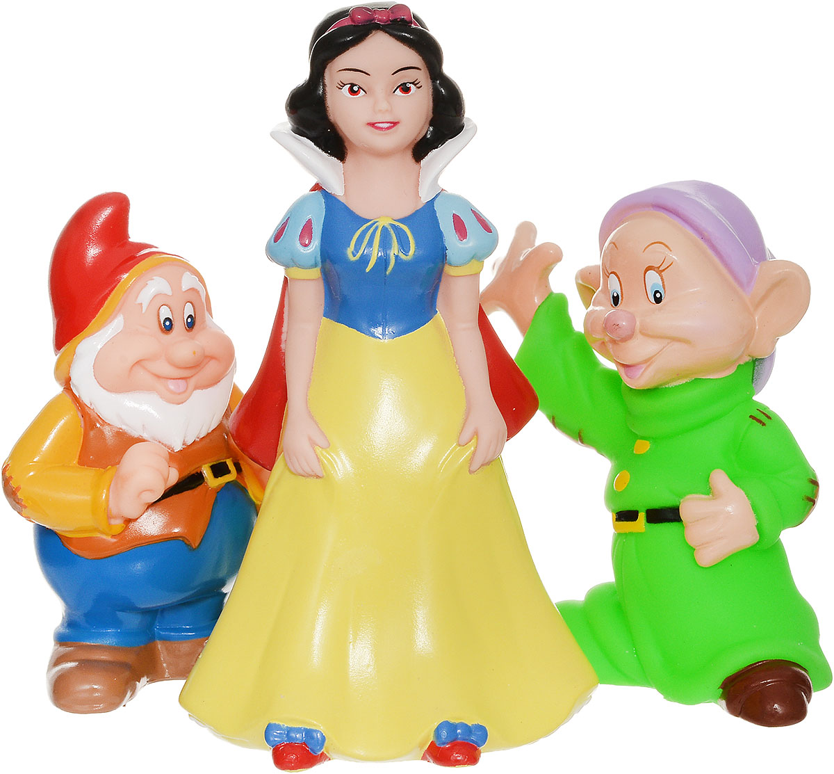 Играем вместе Набор игрушек для ванной Белоснежка и гномы 3 шт172R-PVC Играем вместе Набор игрушек для ванной Белоснежка и гномы 3 шт172R-PVCС набором игрушек для ванной Играем вместе Белоснежка и гномы принимать водные процедуры станет еще веселее и приятнее. В набор входят 3 игрушки в виде Белоснежки и двух гномов. Игрушки могут брызгать водой и пищать. Набор доставит ребенку большое удовольствие и поможет преодолеть страх перед купанием. Игрушки для ванной способствуют развитию воображения, цветового восприятия, тактильных ощущений и мелкой моторики рук.