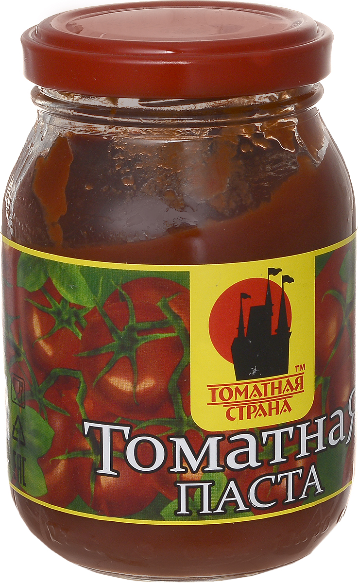 Томатная страна Паста томатная, 250 г1274 Томатная страна Паста томатная, 250 г1274Томатная паста Томатная страна с оригинальным, свежим вкусом, насыщенным цветом и ароматом. Она очень густая (содержит более 27% сухих веществ) и приготовлена только из помидоров.