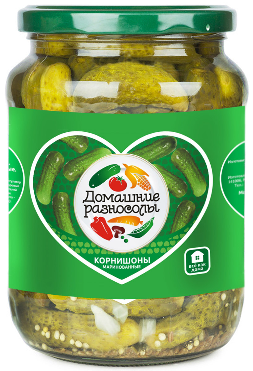 Домашние разносолы корнишоны маринованные, 720 мл0202122052310005 Домашние разносолы корнишоны маринованные, 720 мл0202122052310005Подлинные корнишоны отличаются особой нежностью и ароматом. Они не вырастают больше девяти сантиметров. Причем, чем они меньше по размеру, тем больше они ценятся. ГОСТ Р 52477-2005 Высший сорт.