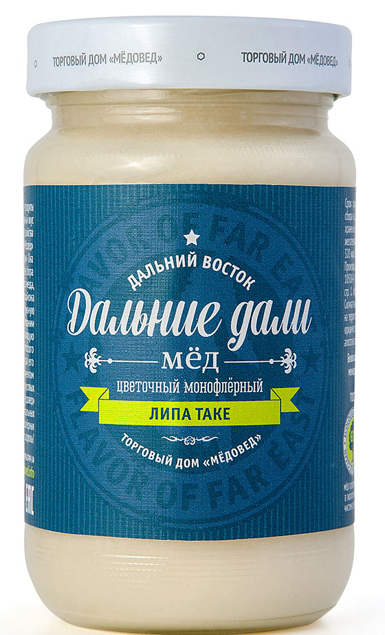 Медовед Дальние дали мед пчелиный натуральный липа таке, 500 г4602009349935 Медовед Дальние дали мед пчелиный натуральный липа таке, 500 г4602009349935Дальневосточная липа породы Таке издавна используется в народной медицине для лечения многих недугов. Собранный с неё мед обладает уникальными целебными свойствами. Он эффективно стимулирует потоотделение, помогает организму выводить токсины во время простуды, воздействует как противовоспалительное и бактерицидное средство.Мёд липы Таке по вкусу, цвету и консистенции отличается от обычного липового мёда. При кристаллизации он становится ярко-желтым и формирует крупные полупрозрачные кристаллы. Запах у него характерный для липового мёда, но более мягкий и обволакивающий. Отличительной чертой вкуса этого лакомства является приторная сладость с абсолютным отсутствием горького или острого привкуса.