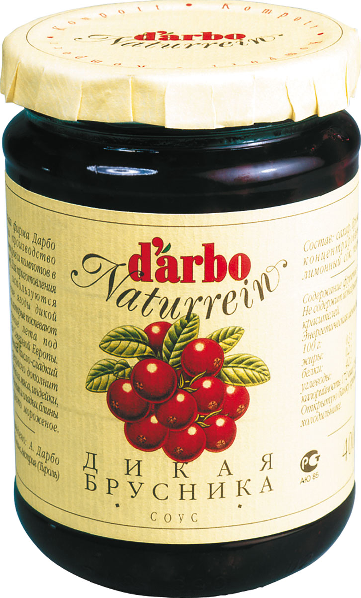 Darbo соус дикая брусника, 400 г22901 Darbo соус дикая брусника, 400 г22901Семейная фирма ДАрбо начала производство конфитюров и компотов в 1879 году. Для приготовления соуса используются отборные ягоды дикой брусники, которые поспевают в течение лета под солнцем Северной Европы. Изысканный кисло-сладкий вкус прекрасно дополнит как блюда из мяса, индейки, свинины, так и оладьи, блины или просто мороженое.
