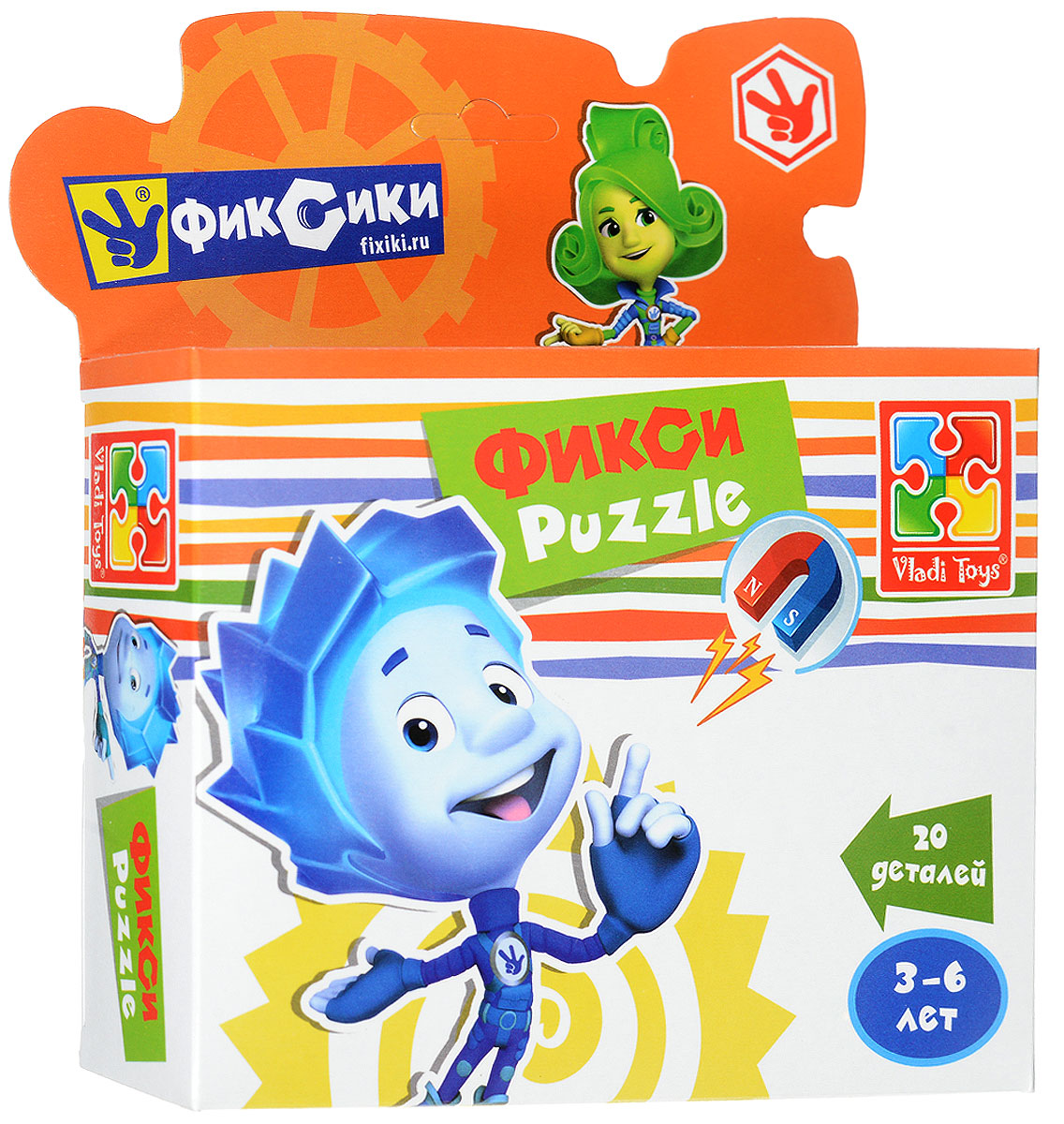 Vladi Toys Пазл для малышей Фиксики НоликVT1504-26 Vladi Toys Пазл для малышей Фиксики НоликVT1504-26Пазл для малышей Vladi Toys Фиксики. Нолик придется по душе вашему малышу. Собрав этот пазл, состоящий из 20 элементов, вы получите картинку с изображением героя всем известного мультфильма Фиксики. Пазл можно собирать на любой вертикальной магнитной поверхности. Пазл - великолепная игра для семейного досуга. Сегодня собирание пазлов стало особенно популярным, главным образом, благодаря своей многообразной тематике, способной удовлетворить самый взыскательный вкус. Для детей это не только интересно, но и полезно. Собирание пазла развивает мелкую моторику ребенка, тренирует наблюдательность, логическое мышление, знакомит с окружающим миром, с цветом и разнообразными формами.