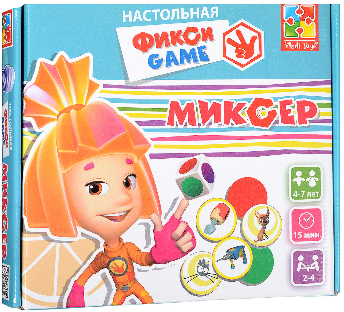 Vladi Toys Настольная игра МиксерVT2108-01 Vladi Toys Настольная игра МиксерVT2108-01Уникальная игра-ходилка Vladi Toys Миксер с самыми любимыми мультипликационными героями - фиксиками! Дим Димыч теперь умеет готовить вкуснейший молочный коктейль. Еще бы - ведь обращаться с миксером его научили фиксики. Но одно дело готовить коктейль вместе с фиксиками, и совсем другое - самостоятельно. Ну вот... Случайно, можно сказать, нечаянно, Дим Димыч нажал не ту кнопку и поломал мамин миксер. Что теперь делать?! Конечно же, звать на помощь фиксиков!