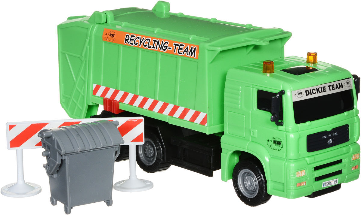 Dickie Toys Мусоровоз MAN цвет зеленый3343000_зеленый Dickie Toys Мусоровоз MAN цвет зеленый3343000_зеленыйМусоровоз Dickie Toys MAN привлечет внимание вашего ребенка и не позволит ему скучать. Игрушка выполнена из прочного пластика в виде хорошо детализированного мусоровоза. Кузов машины поднимается, задняя дверца кузова открывается. Мусоровоз оснащен подъемным механизмом для опрокидывания мусорного бака (входит в комплект). Ваш ребенок сможет часами играть с мусоровозом, придумывая разные истории. Порадуйте его таким замечательным подарком!
