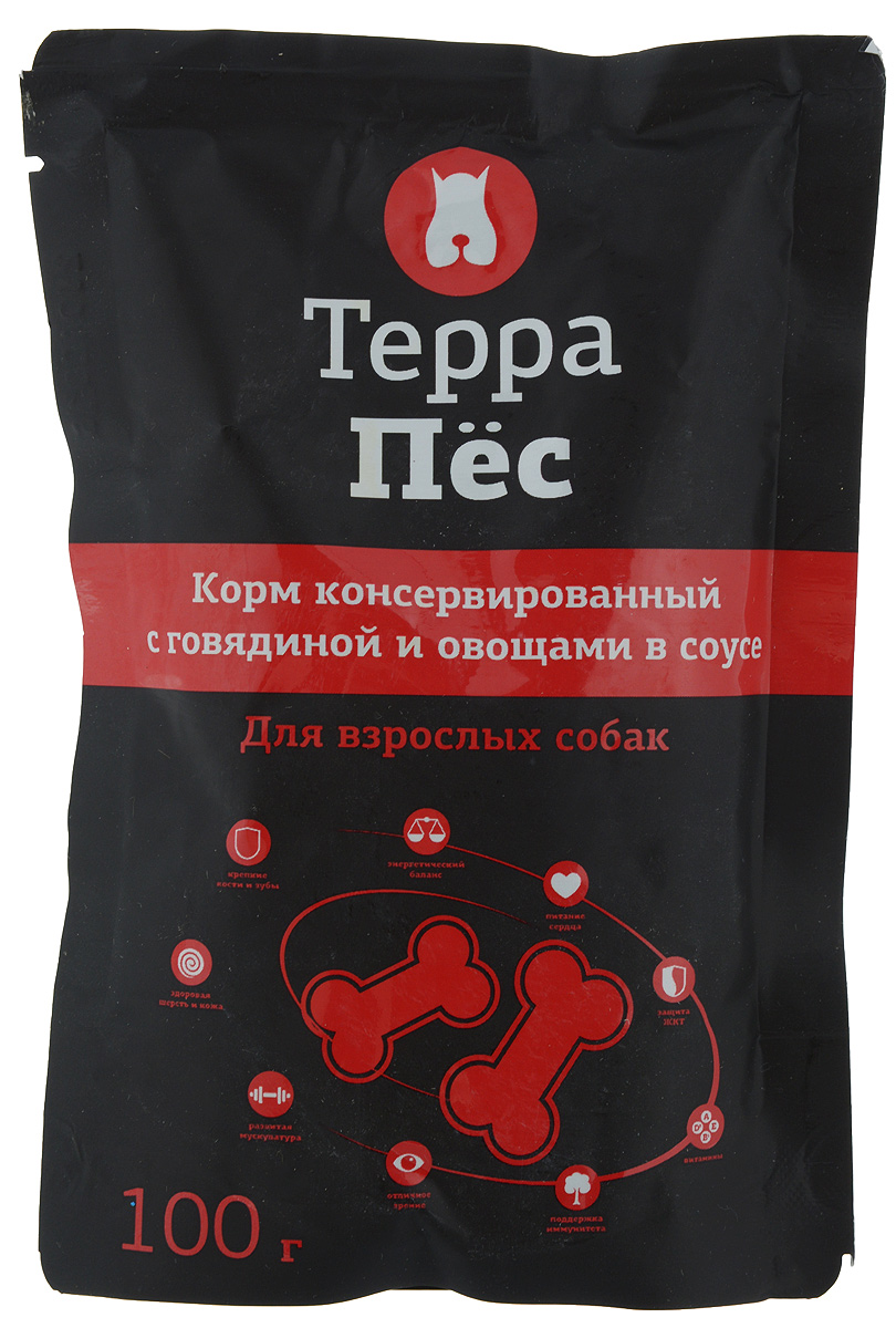 Консервы Терра Пес для взрослых собак, с говядиной и овощами в соусе, 100 г00-00001270 Консервы Терра Пес для взрослых собак, с говядиной и овощами в соусе, 100 г00-00001270Консервы для взрослых собак Терра Пес - полнорационный сбалансированный корм, который идеально подойдет вашему питомцу. В рацион домашнего любимца нужно обязательно включать консервированный корм, ведь его главные достоинства - высокая калорийность и питательная ценность. Консервы лучше усваиваются, чем сухие корма. Также важно, чтобы животные, имеющие в рационе консервированный корм, получали больше влаги. Товар сертифицирован.