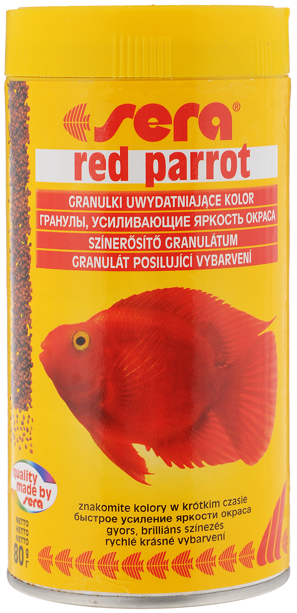 Корм Sera Red parrot, для рыб-попугаев, 80 г15979_новый дизайн Корм Sera Red parrot, для рыб-попугаев, 80 г15979_новый дизайнПлавающий гранулированный корм Sera Red parrot специально разработан для рыб-попугаев. Тщательно подобранные ингредиенты корма бережно обработаны и хорошо сбалансированы, чтобы удовлетворить специфические потребности этих впечатляющих рыбок. Натуральные пигменты обеспечивают усиление яркости окраса в течение короткого периода времени. Товар сертифицирован.