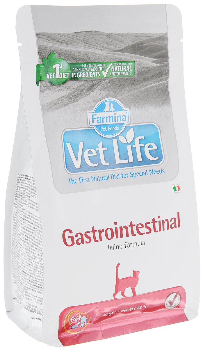 Корм сухой Farmina Vet Life, для кошек с нарушениями процессов переваривания и всасывания в кишечнике, 400 г25197 Корм сухой Farmina Vet Life, для кошек с нарушениями процессов переваривания и всасывания в кишечнике, 400 г25197Корм сухой Farmina Vet Life - это диетическое питание для кошек, разработанное для пациентов с нарушениями процессов переваривания и всасывания в кишечнике. Способствует восстановлению процессов пищеварения, благодаря повышенному содержанию электролитов и специально подобранным ингредиентам. Также корм может использоваться в период восстановления после хирургических операций на ЖКТ, при инвазионных и инфекционных заболеваниях. Рекомендации по кормлению: использовать по назначению ветеринарного врача. Товар сертифицирован.