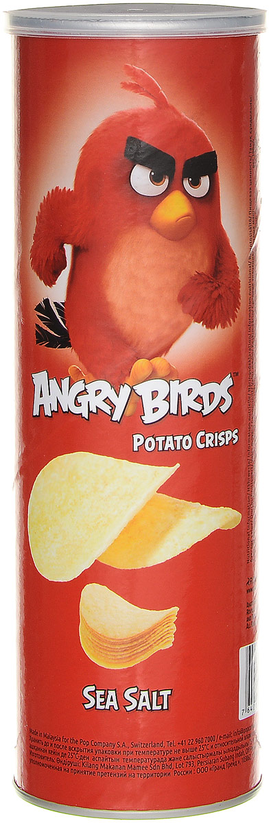 Angry Birds чипсы с морской солью, 160 г7640110242001 Angry Birds чипсы с морской солью, 160 г7640110242001Чипсы с морской солью Angry Birds - хрустящая картофельная закуска с настоящей морской солью и тонкими нотками перца! Возьмите с собой на пикник, в дорогу или в кинотеатр! Благодаря удобной тубе они не сломаются и не рассыплются. Рекомендуется подавать с нежными сливочными, медово-горчичными или томатными соусами. Уважаемые клиенты! Обращаем ваше внимание, что полный перечень состава продукта представлен на дополнительном изображении.