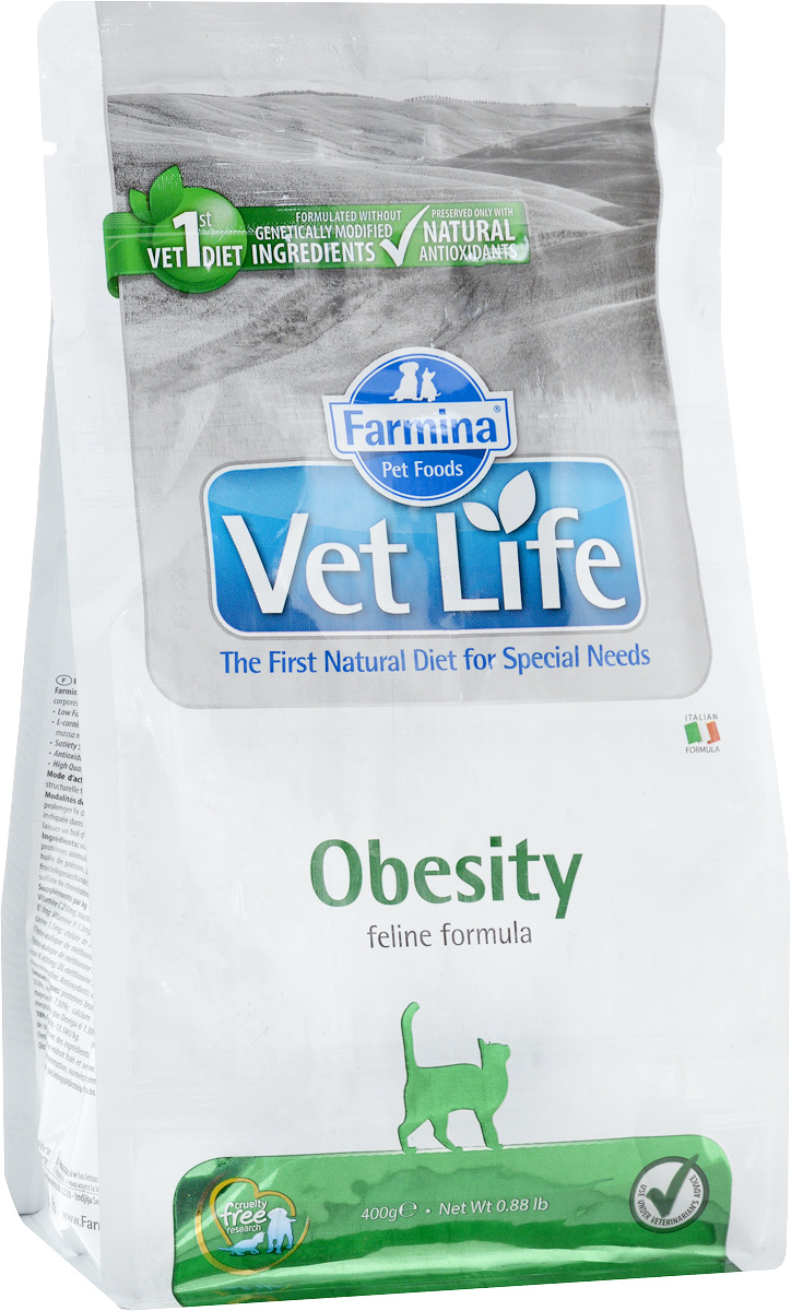 Корм сухой для взрослых кошек Farmina Vet Life, диетический, для снижения излишнего веса, 400 г25180 Корм сухой для взрослых кошек Farmina Vet Life, диетический, для снижения излишнего веса, 400 г25180Сухой корм Farmina Vet Life - диетическое питание для взрослых кошек, разработанное для снижения излишнего веса. Снижение энергетической плотности продукта и увеличение содержания углеводов делает корм незаменимым в терапии ожирения. Товар сертифицирован.