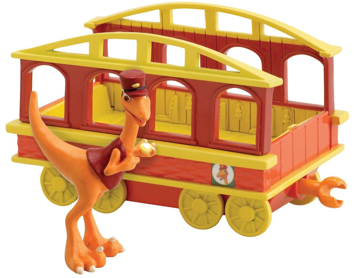 Игровой набор Tomy Поезд Динозавров: Кондуктор с вагончикомТ57085 Игровой набор Tomy Поезд Динозавров: Кондуктор с вагончикомТ57085Игровой набор Tomy Поезд Динозавров: Кондуктор с вагончиком приведет в восторг вашего ребенка. Набор выполнен из яркого пластика и включает красно-желтый вагончик с окошками и фигурку в виде динозавра Кондуктора - персонажа мультсериала Поезд Динозавров. Колесики вагончика крутятся; малыш сможет катать в нем динозаврика. С помощью сцепок с обеих сторон вагончик подсоединяется к другим вагончикам этой серии, образуя веселый поезд динозавров! Ребенок с удовольствием будет играть с этим набором, воспроизводя сценки из мультсериала или придумывая свои увлекательные истории. Порадуйте его таким замечательным подарком!