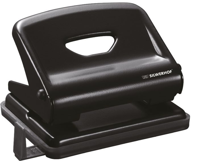 Silwerhof Дырокол Nero цвет черный 25 л392027-01 Silwerhof Дырокол Nero цвет черный 25 л392027-01Надежный цельнометаллический дырокол. Эргономичная вставка на корпусе.Пробивной механизм из легированной стали. Пластиковый поддон для сбора конфетти.Выдвижная форматная линейка. Пробивная мощность-25 листов бумаги 80г/м