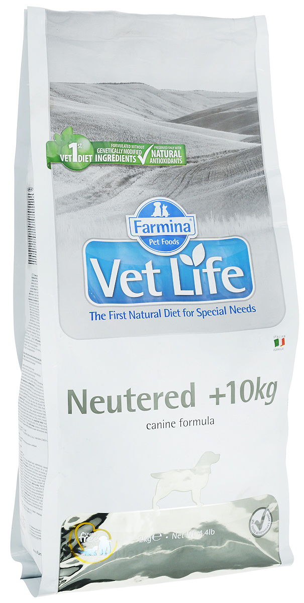 Корм сухой Farmina Vet Life для взрослых кастрированных или стерилизованных собак весом более 10 кг, диетический, 2 кг22462 Корм сухой Farmina Vet Life для взрослых кастрированных или стерилизованных собак весом более 10 кг, диетический, 2 кг22462Корм сухой Farmina Vet Life - полноценное и сбалансированное питание для взрослых кастрированных или стерилизованных собак весом более 10 кг для контроля веса и профилактики развития мочекаменной болезни. Рацион с низким содержанием жира и высоким содержанием белка обеспечивает поддержание оптимальной массы тела. L-карнитин стимулирует окисление жиров и преобразование их в энергию. Низкое содержание углеводов снижает вероятность развития диабета. Сульфат кальция способствует контролю pH мочи и снижает риск развития мочекаменной болезни. Рекомендации по кормлению: использовать по назначению ветеринарного врача. Товар сертифицирован.