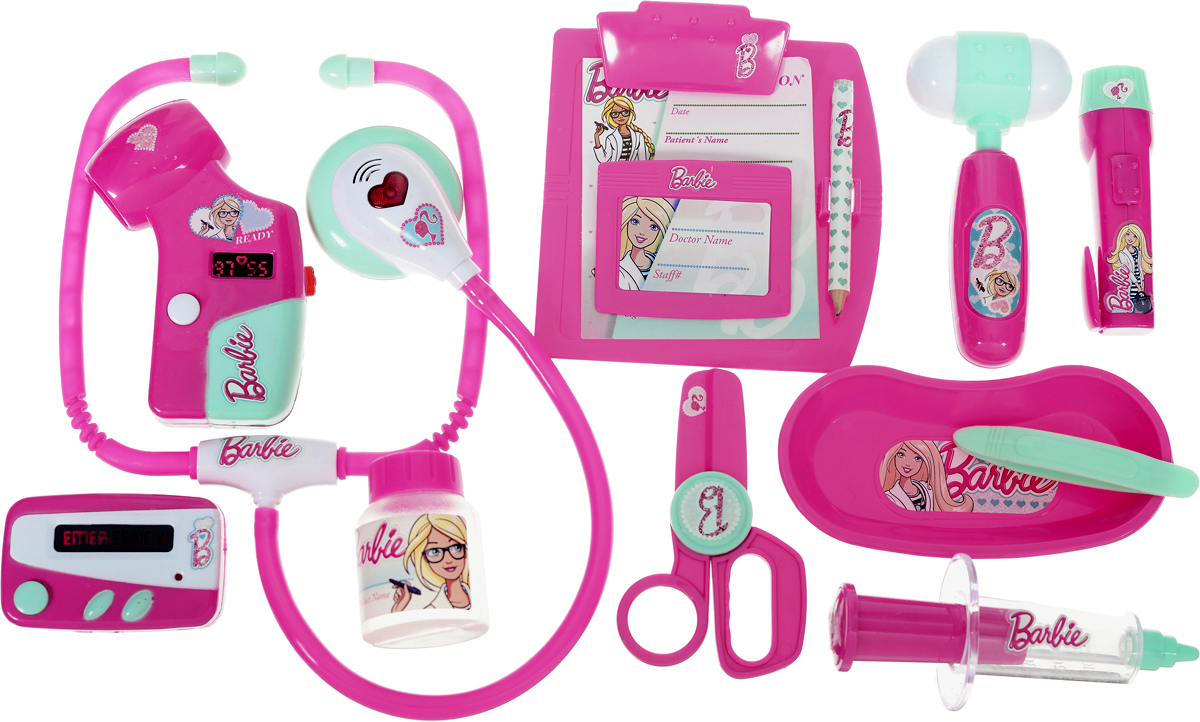 Corpa Игровой набор Юный доктор Barbie 12 предметовD124 Corpa Игровой набор Юный доктор Barbie 12 предметовD124Игровой набор Corpa Юный доктор Barbie - это замечательный подарок для вашей девочки, которая сможет почувствовать себя настоящим врачом. В набор входит: шприц, молоточек, фонарик, баночка, ножницы, лоток для разных мелочей, пинцет, планшет для записей с карандашом, пейджер, стетоскоп - инструмент, с помощью которого можно послушать ритм сердца и дыхания, сфигмоманометр - прибор для измерения артериального давления и бейджик, как у настоящего доктора. С таким набором ваша малышка сможет примерить на себя сложнейшую, но очень интересную профессию доктора и даже стать настоящим специалистом в области здравоохранения, оказывая медицинскую помощь любимым игрушкам. Все инструменты исключительно безопасны, выполнены из прочных материалов и оснащены звуковыми и световыми эффектами. Для работы сфигмоманометра необходимы 2 батарейки типа AG10 (входят в комплект). Для работы стетоскопа и пейджера необходимы 4 батарейки типа AG13 (входят в комплект).