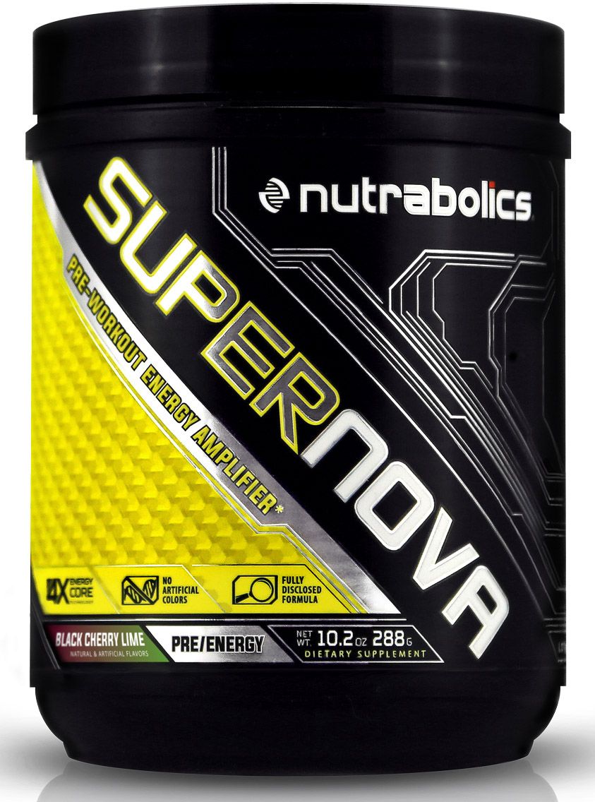 Предтренировочный комплекс Nutrabolics Supernova, черная вишня и лайм, 288 г10500/54 Предтренировочный комплекс Nutrabolics Supernova, черная вишня и лайм, 288 г10500/54Предтренировочный комплекс Nutrabolics Supernova – это реальная мощь, по сравнению со всем, что вы когда-либо тестировали. Формула добавки блокирует усталость, активирует потенциал организма, пробуждает мощь и энергию! Невероятная выносливость, сосредоточенность и продуктивность в работе. Состав: Порция: 14.4 г: Ингредиент В порции % РДН*: Состав в одной порции: L-Цитруллин Малат (2:1) 6000 мг; Бета аланин 1600 мг; Бетаин 1500 мг; Дендробиум 600 мг; Теобромин(12%) 300 мг; Кофеин безводный 200 мг; Горький апельсин (30% Синефрин) 100 мг; L-Тианин 100 мг; Гиперзин 150 мкг. Товар не является лекарственным средством. Товар не рекомендован для лиц младше 18 лет. Могут быть противопоказания и следует предварительно проконсультироваться со специалистом. Преимущества: РЕИМУЩЕСТВА ПРЕДТРЕНИРОВОЧНОГО КОМПЛЕКСА SUPERNOVA Рассекреченный состав. Создатели Supernova не стали прятать от вас состав своего самого мощного предтреника за таинственным “proprietary blend”...
