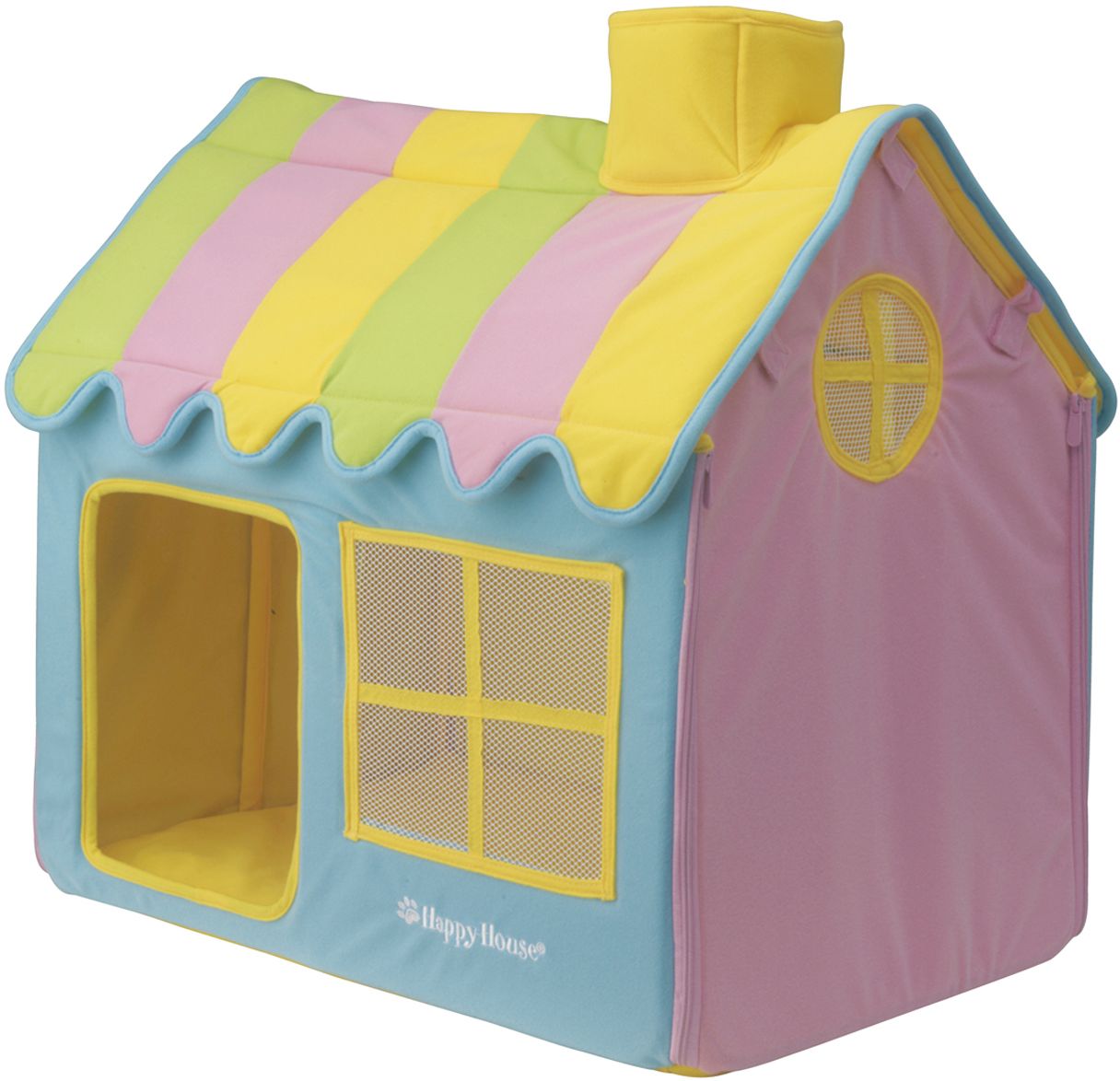 Домик для домашних животных Happy House Happy Life, цвет: желтый, синий, розовый, 62 х 42 х 59 см8461 Домик для домашних животных Happy House Happy Life, цвет: желтый, синий, розовый, 62 х 42 х 59 см8461Большой, уютный домик Happy House Happy Life, выполненный из полиэстера и картона, отлично подойдет для вашего любимца. Такой домик станет не только идеальным местом для сна вашего питомца, но и местом для отдыха. Внутрь домика ведет квадратное отверстие. Мягкий домик с оригинальным дизайном имеет сборную конструкцию, что облегчит его транспортировку и хранение. Внутри имеется съемная подушка. Подушку можно стирать при 30°С. Размер домика: 62 х 42 х 59 см.