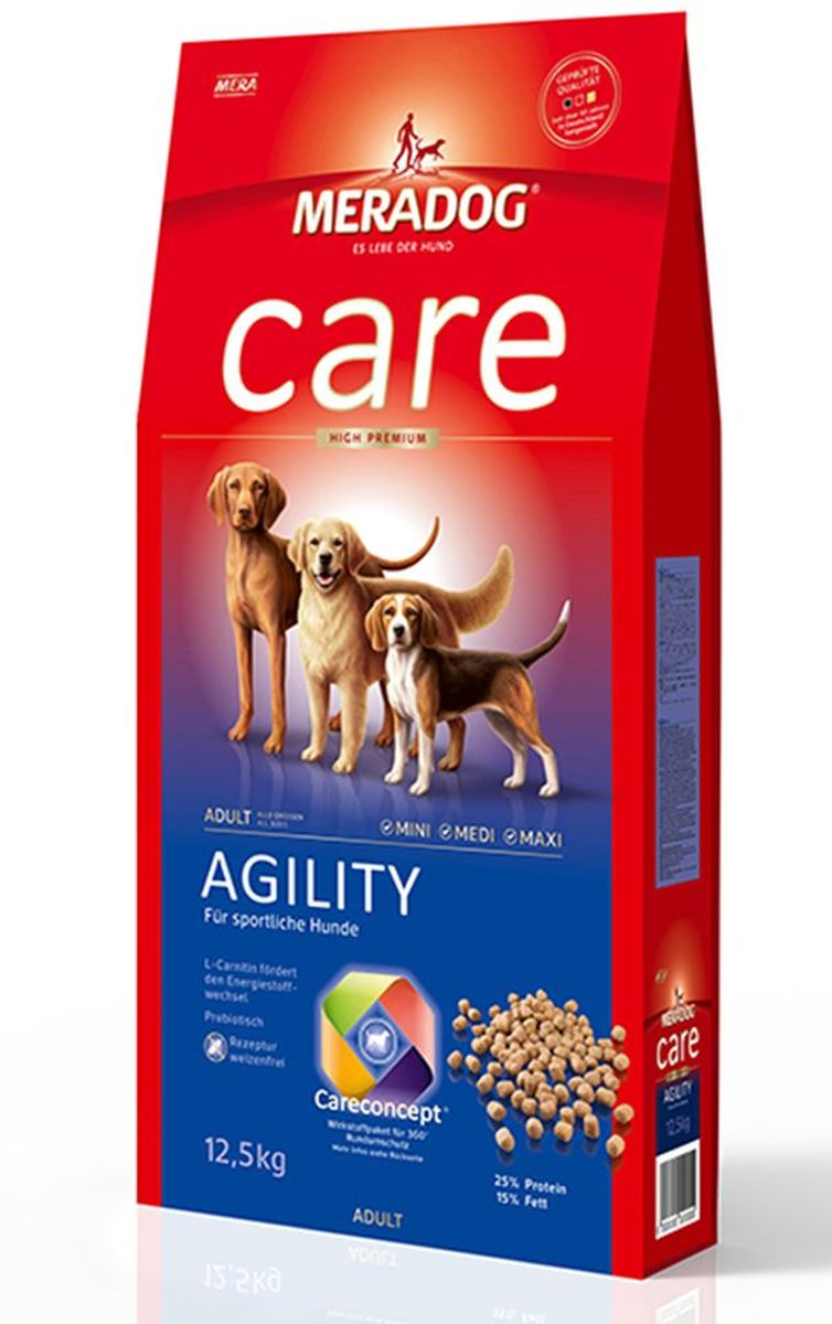 Корм сухой Meradog Agility, для взрослых собак с повышенным уровнем активности, 12,5 кг51250 Корм сухой Meradog Agility, для взрослых собак с повышенным уровнем активности, 12,5 кг51250Полнорационный корм для взрослых собак с повышенным уровнем активности и концепция защиты от MERADOG:антиоксиданты (витамин C, Е, бета-каротин и селен) для оптимальной защиты клеток. Натуральные жирные кислоты Омега-3 и Омега-6 (масло лосося, подсолнечное масло и масло льняных семян), а также хелат цинка для кожи и шерсти. Пребиотический инулин для стабильной кишечной флоры и надежного пищеварения. Формула «Запах, стоп!» - комплекс биологически активных веществ для уменьшения неприятного запаха от собаки. L-карнитин способствует жировому и энергетическому обмену. Источники высококачественного белка (птица, яйца, рыба) для поддержания оптимального телосложения и жизнеспособности.