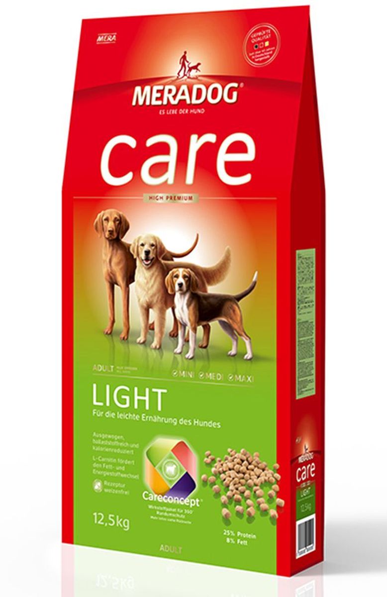 Корм сухой Meradog Light, для взрослых собак, склонных к лишнему весу, 4 кг51734 Корм сухой Meradog Light, для взрослых собак, склонных к лишнему весу, 4 кг51734Полнорационный легкий корм для взрослых собак, склонных к лишнему весу. Сбалансированный богатый диетической клетчаткой корм пониженной калорийности и концепция защиты от MERADOG:антиоксиданты (витамин C, Е, бета-каротин и селен) для оптимальной защиты клеток. Натуральные жирные кислоты Омега-3 и Омега-6 (масло лосося, подсолнечное масло и масло льняных семян), а также хелат цинка для кожи и шерсти. Пребиотический инулин для стабильной кишечной флоры и надежного пищеварения. Формула «Запах, стоп!» - комплекс биологически активных веществ для уменьшения неприятного запаха от собаки. L-карнитин способствует жировому и энергетическому обмену. Источники высококачественного белка (птица, яйца, рыба) для поддержания оптимального телосложения и жизнеспособности.