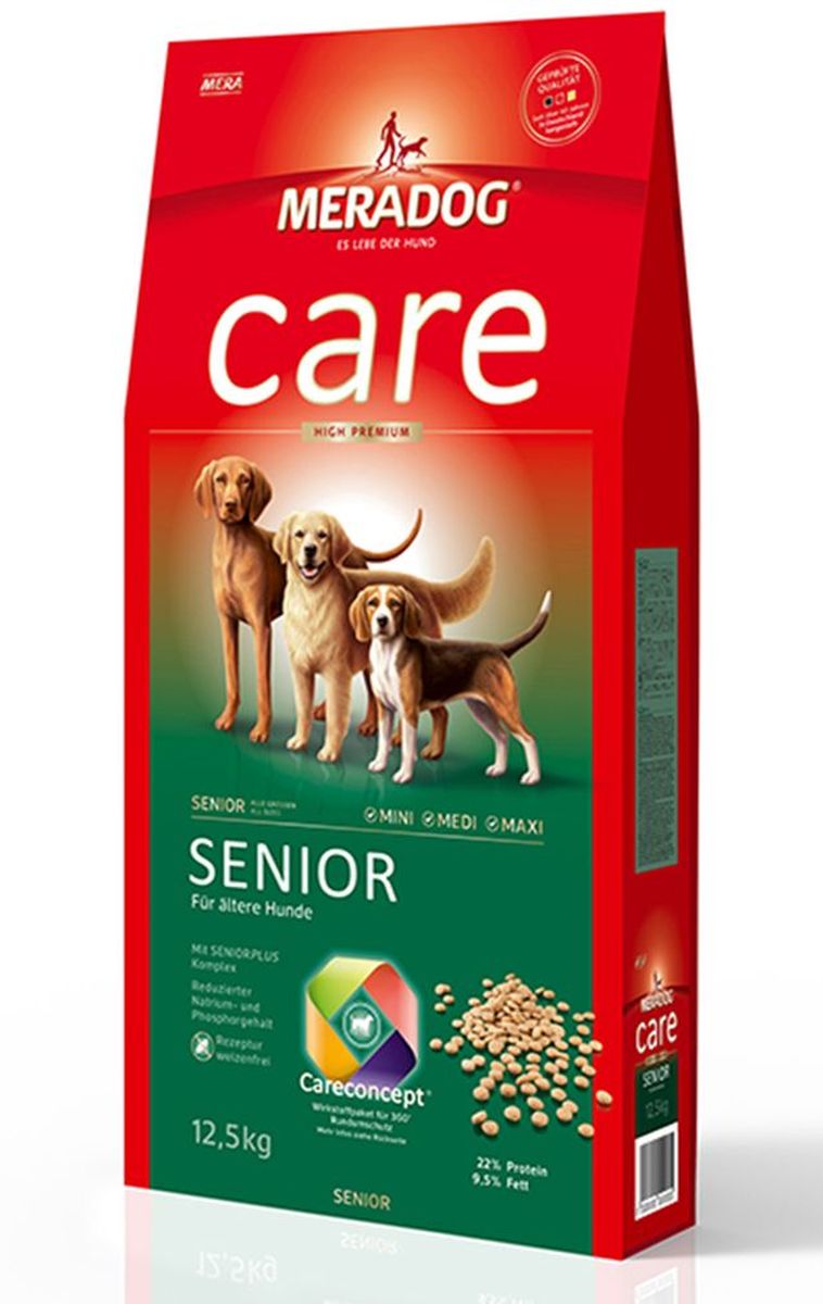 Корм сухой Meradog Senior, для стареющих собак, 300 г51976 Корм сухой Meradog Senior, для стареющих собак, 300 г51976Концепция защиты от MERADOG: антиоксиданты (витамин C, Е, бета-каротин и селен) для оптимальной защиты клеток. Натуральные жирные кислоты Омега-3 и Омега-6 (масло лосося, подсолнечное масло и масло льняных семян), а также хелат цинка для кожи и шерсти. Пребиотический инулин для стабильной кишечной флоры и надежного пищеварения. Формула «Запах, стоп!» - комплекс биологически активных веществ для уменьшения неприятного запаха от собаки. L-карнитин способствует жировому и энергетическому обмену. Источники высококачественного белка (птица, яйца, рыба) для поддержания оптимального телосложения и жизнеспособности.