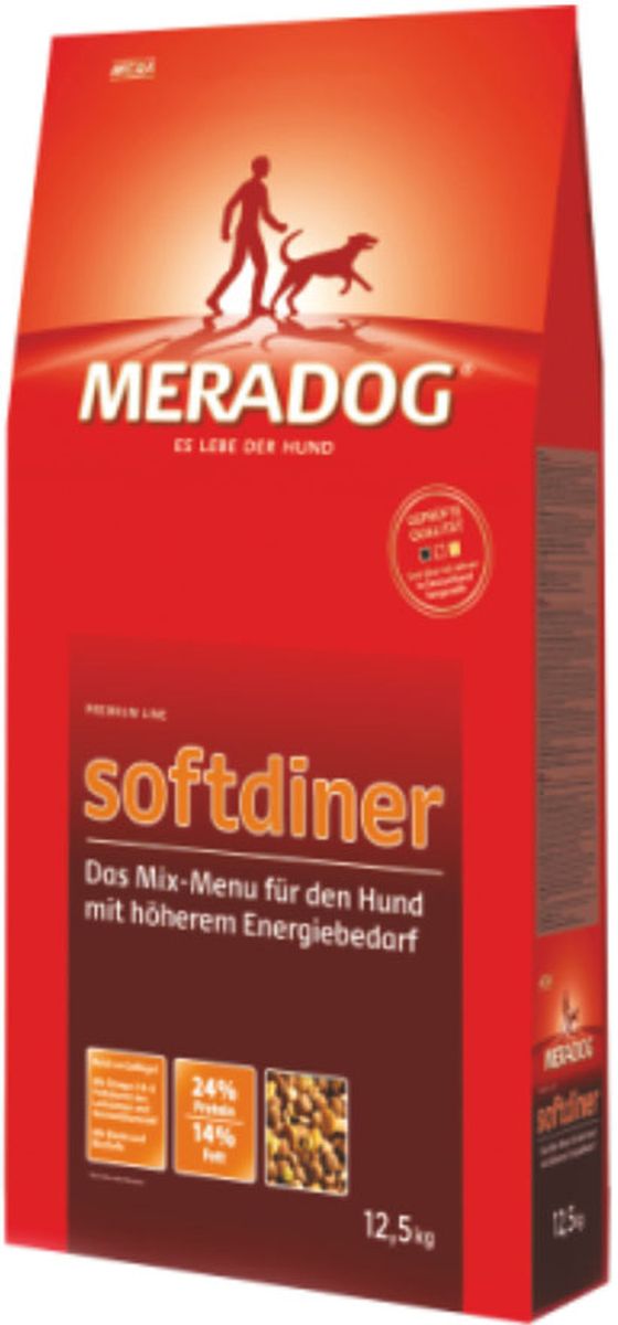 Корм сухой Meradog Softdiner, микс-меню для собак с повышенным уровнем активности, 12,5 кг52350 Корм сухой Meradog Softdiner, микс-меню для собак с повышенным уровнем активности, 12,5 кг52350Смешанное меню в качестве полнорационного корма для собак с повышенной активностью