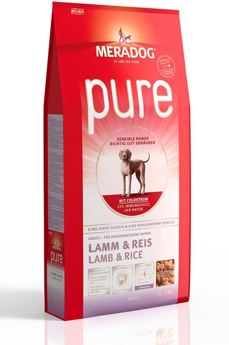 Корм сухой Meradog Pure Lamb & Rice, для взрослых собак с проблемами в питании/аллергиями, с бараниной и рисом, 4 кг54134 Корм сухой Meradog Pure Lamb & Rice, для взрослых собак с проблемами в питании/аллергиями, с бараниной и рисом, 4 кг54134Полнорационный корм для взрослых собак с проблемами в питании и/или аллергиями и концепция защиты от MERADOG:антиоксиданты (витамин C, Е, бета-каротин и селен) для оптимальной защиты клеток. Натуральные жирные кислоты Омега-3 и Омега-6 (масло лосося, подсолнечное масло и масло льняных семян), а также хелат цинка для кожи и шерсти. Пребиотический инулин для стабильной кишечной флоры и надежного пищеварения. Высококачественный животный белок (баранина) для поддержания оптимального телосложения и обмена веществ. Идеально при многих пищевых аллергий. Только один источник углеводов и только один вид мяса. Колострум, маннан-олигосахариды и бета-глюканы для оптимальной иммунной защиты.