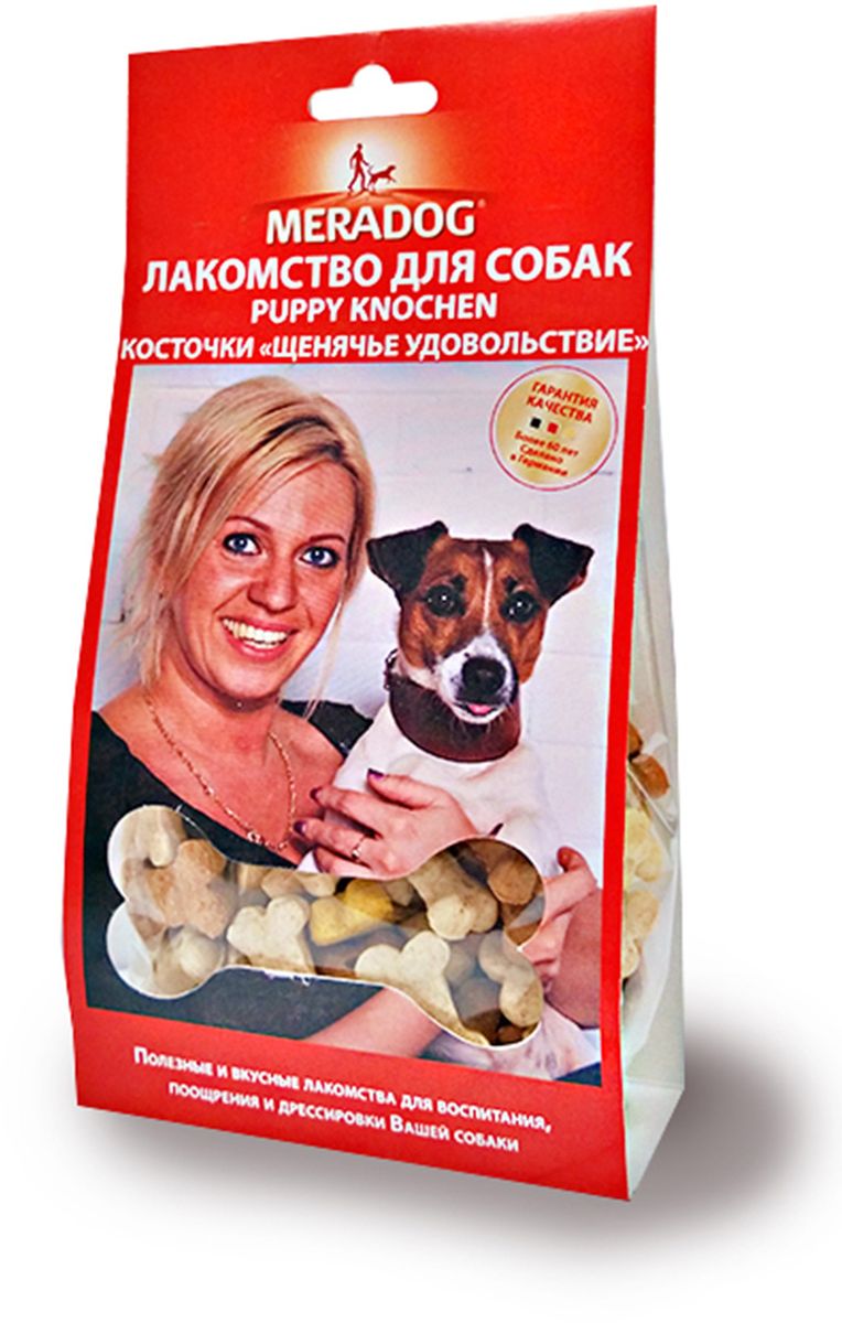 Лакомство для собак Meradog Puppy Knochen Mix, щенячье удовольствие, 150 г943410 Лакомство для собак Meradog Puppy Knochen Mix, щенячье удовольствие, 150 г943410Печенье (лакомства) для собак. Как вознаграждение, а также дополнение к основному рациону собак