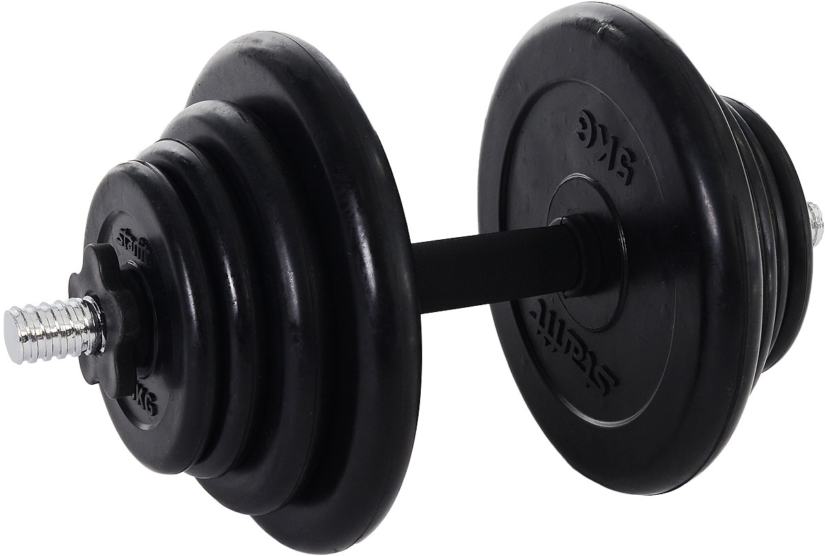 Гантель сборная Starfit DB-702, обрезиненная, 20 кгУТ-00007994 Гантель сборная Starfit DB-702, обрезиненная, 20 кгУТ-00007994Сборная гантель Star Fit DB-702 состоит из 8 обрезиненных дисков и обрезиненного хромированного грифа. Гантель помогает укрепить мышцы рук, грудной клетки, верхней части спины и плеч. Изделие имеет мягкое покрытие и удобную конструкцию, поэтому она не катается по полу и не царапает его, более комфортный контакт с кожей при тренировке. Благодаря тому, что гантель разборная, она не займет много места в квартире. Вес дисков: 0,5 кг, 1 кг, 2,5 кг, 5 кг. Всего дисков: 8 шт. Вес грифа: 1,5 кг. Замки: пластиковые замки.