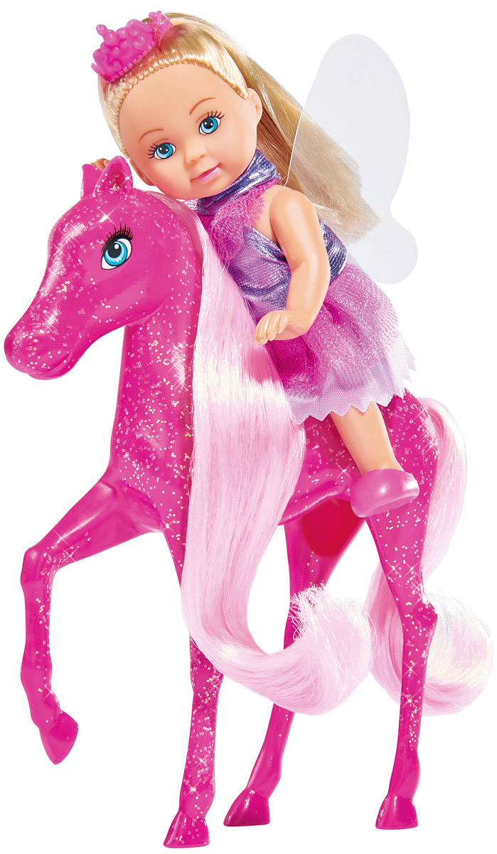 Simba Игровой набор с мини-куклой Еви и пони цвет сиреневый розовый5738667 Розовая пони Simba Игровой набор с мини-куклой Еви и пони цвет сиреневый розовый5738667 Розовая пониИгровой набор Еви и пони не оставит равнодушной ни одну девочку. Крошка Еви вместе с волшебной розовой пони собрались на бал! Куколка с длинными светлыми волосами одета в праздничное сиреневое платье с крылышками, на ногах - розовые ботиночки. На голове у куклы ярко-розовая диадема. Еви стоит рядом со своей красавицей пони. У покрытого блестками пони шикарная розовая грива. В наборе имеются две оригинальные расчески в форме сердечек. Благодаря маленьким размерам элементов набора ваша малышка сможет брать его с собой на прогулку или в гости. Порадуйте ее таким замечательным подарком!