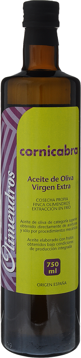 Olimendros Оливковое масло Extra Virgin Корникабра, 750 мл8437004822093 Olimendros Оливковое масло Extra Virgin Корникабра, 750 мл8437004822093Оливковое масло Olimendros Extra Virgin. Корникабра - нефильтрованное оливковое масло первого холодного отжима кислотностью 0,13%, которая является лечебной по испанским законам. Масло обладает ярким ароматом свежескошенной травы, зеленого томата и яблока. Фермерский продукт из региона Мурсия (Испания). Плантации расположены на высоте 600 метров над уровнем моря. От сбора урожая до производства масла проходит всего несколько часов: маслодельня находится в центре усадьбы, площадь которой 500 Га. Масло производится под контролем качества региона Мурсия.
