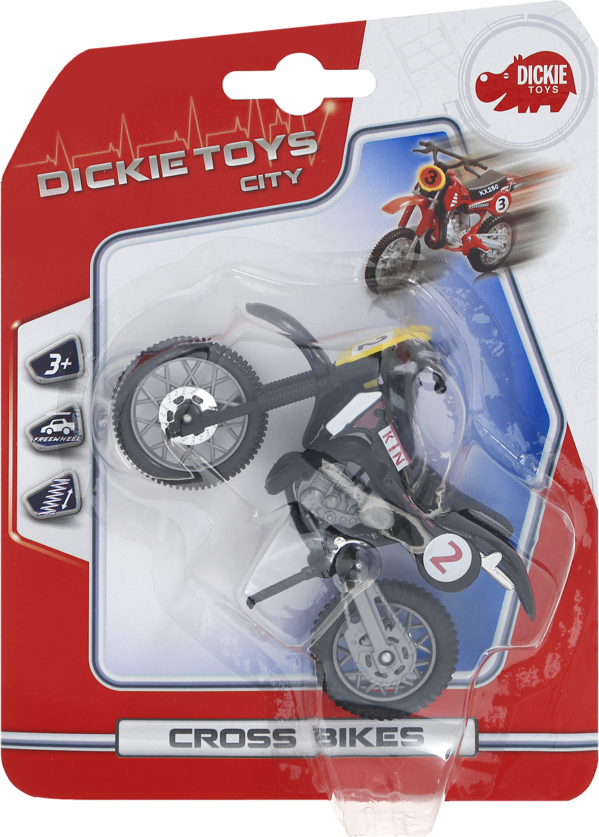 Dickie Toys Кроссовый мотоцикл цвет черный3341004_черный Dickie Toys Кроссовый мотоцикл цвет черный3341004_черныйТакой яркий кроссовый мотоцикл Dickie Toys понравится любому ребенку, который сможет с ним не только играть, но и сделать его частью своей коллекции. У игрушечного мотоцикла поворачивается руль, имеется подставка, благодаря которой он может стоять, а также свободно вращающиеся резиновые колеса. Реалистичный мотоцикл, выполненный с вниманием к деталям, станет отличным дополнением к автопарку вашего малыша!