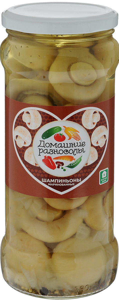Домашние разносолы шампиньоны маринованные, 580 мл401112052330000 Домашние разносолы шампиньоны маринованные, 580 мл401112052330000Если шампиньоны выступают как основное блюдо - их лучше подать целыми, полив растительным маслом и посыпав зеленью. Особое применение получили в закусках и салатах. Уважаемые клиенты! Обращаем ваше внимание, что полный перечень состава продукта представлен на дополнительном изображении.