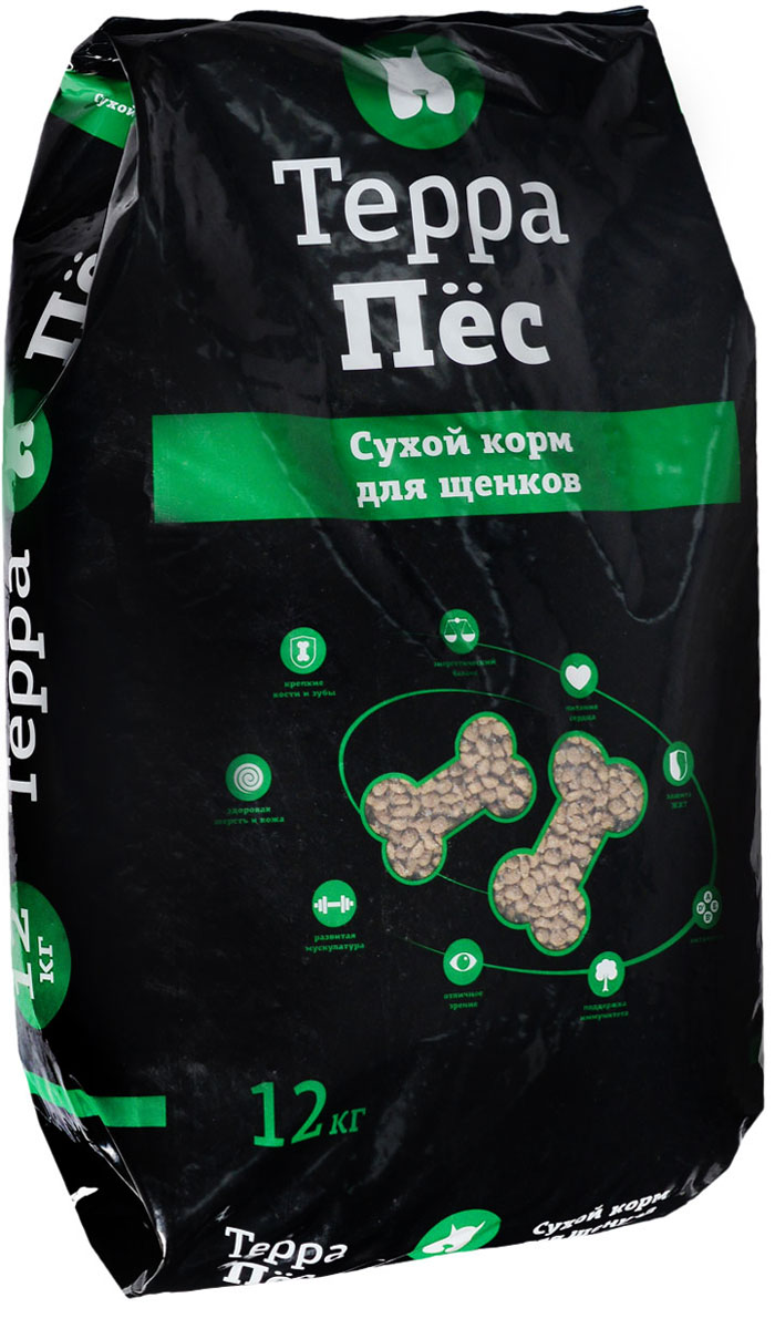 Корм сухой Терра Пес, для щенков, 12 кг00-00000465 Корм сухой Терра Пес, для щенков, 12 кг00-00000465Сухой корм Терра Пес - это полноценное сбалансированное питание для щенков, разработанное с использованием современных технологий. В состав корма входят все необходимые питательные вещества, включая витамины. Корм легко усваивается и имеет прекрасный вкус. Основные питательные вещества гарантируют сильные кости, превосходные мускулы, здоровую кожу и шерсть. Порадуйте своего любимца вкусным и полезным продуктом. Товар сертифицирован.
