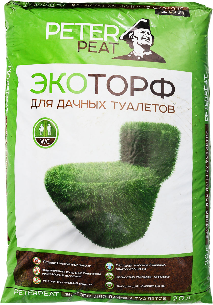 Торф Peter Peat, для дачных туалетов, 20 лТ-01-20 Торф Peter Peat, для дачных туалетов, 20 лТ-01-20Торф Peter Peat - это готовый к применению просеянный верховный торф для биотуалетов всех типов. Устраняет запахи, избавляет от мух и обеспечивает обработку отходов жизнедеятельности человека в компост. Продукция Peter Peat сохраняет здоровье людям и не загрязняет окружающую среду.