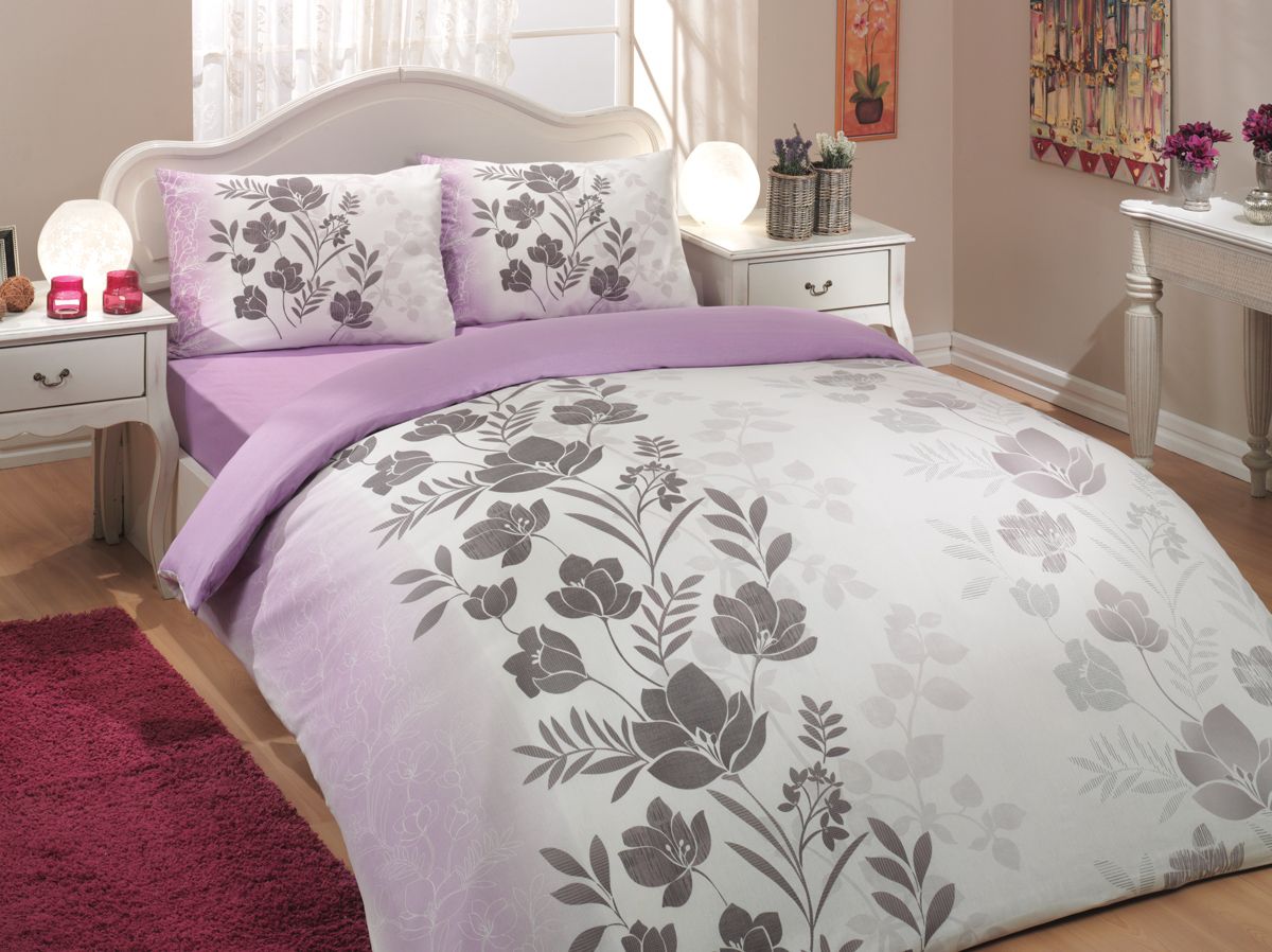 Комплект белья Hobby Home Collection "Flore", 2-х спальный, наволочки 70x70, цвет: лиловый