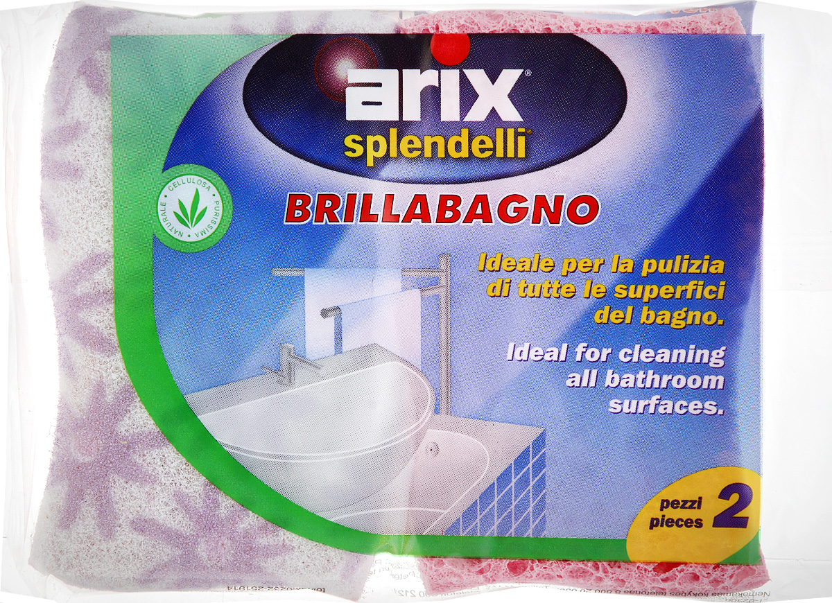 Губки универсальные Arix Brillabagno, целлюлозные, цвет: розовый, белый, 2 штAR506_розовый Губки универсальные Arix Brillabagno, целлюлозные, цвет: розовый, белый, 2 штAR506_розовыйГубки универсальные Arix Brillabagno изготовлены из целлюлозы с деликатной фиброй. Удаляют жир и влагу, не задерживают грязь. Хорошо впитывают воду. В наборе - 2 губки. С губками Arix Brillabagno посуда будет сиять чистотой!