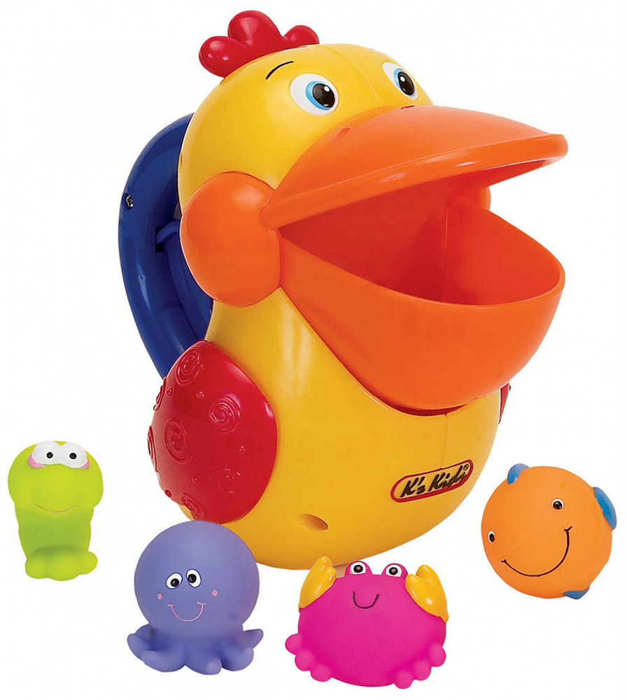 Ks Kids Игровой набор для ванны Голодный пеликанKA422 Ks Kids Игровой набор для ванны Голодный пеликанKA422Игровой набор для ванны Голодный пеликан состоит из пеликана и четырех маленьких фигурок морских обитателей (краб, рыбка, креветка, осьминог). На пеликане расположена ручка с кнопкой, нажимая на которую, он открывает или закрывает рот. Ваш малыш при помощи пеликана будет ловить морских обитателей, а они тем временем будут, проскальзывать через отверстие, внизу игрушки, обратно в воду. Набор Голодный пеликан развивает у ребенка координацию движений, моторику, логику и цветовое восприятие.