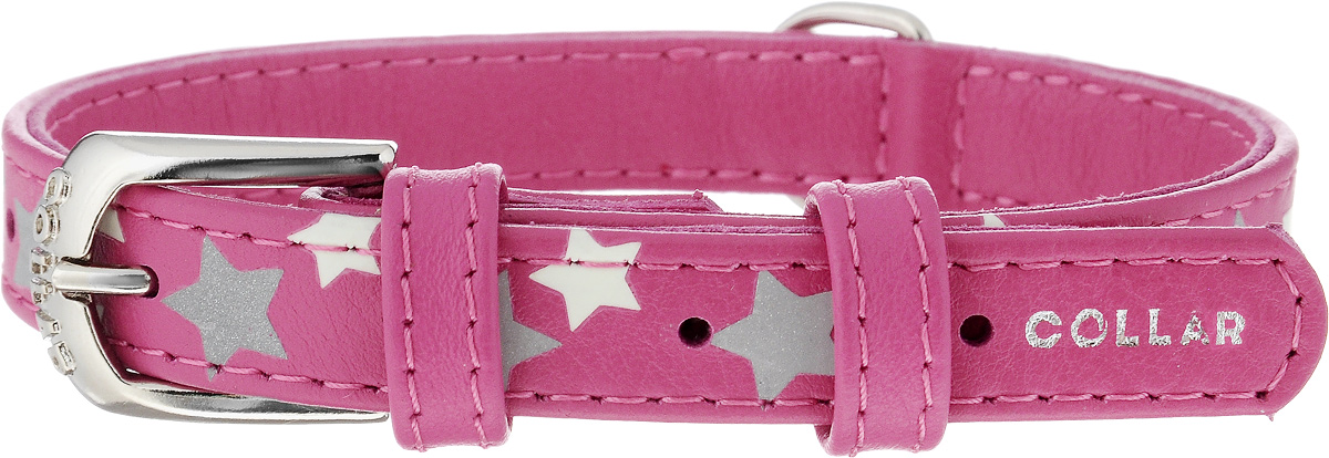 Ошейник для собак CoLLaR Glamour Звездочка, цвет: розовый, ширина 1,5 см, обхват шеи 27-36 см35857 Ошейник для собак CoLLaR Glamour Звездочка, цвет: розовый, ширина 1,5 см, обхват шеи 27-36 см35857Ошейник для собак CoLLaR Glamour Звездочка изготовлен из натуральной кожи и декорирован оригинальным рисунком. Специальная технология печати по коже позволяет наносить на ошейник устойчивый рисунок, обладающий одновременно светоотражающим и светонакопительным эффектом. Ошейник устойчив к влажности и перепадам температур. Сверхпрочные нити, крепкие металлические элементы делают ошейник надежным и долговечным. Обхват ошейника регулируется при помощи пряжки. Ошейник оснащен металлическим кольцом для крепления поводка. Изделие отличается высоким качеством, удобством и универсальностью. Минимальный обхват шеи: 27 см. Максимальный обхват шеи: 36 см. Ширина ошейника: 1,5 см.