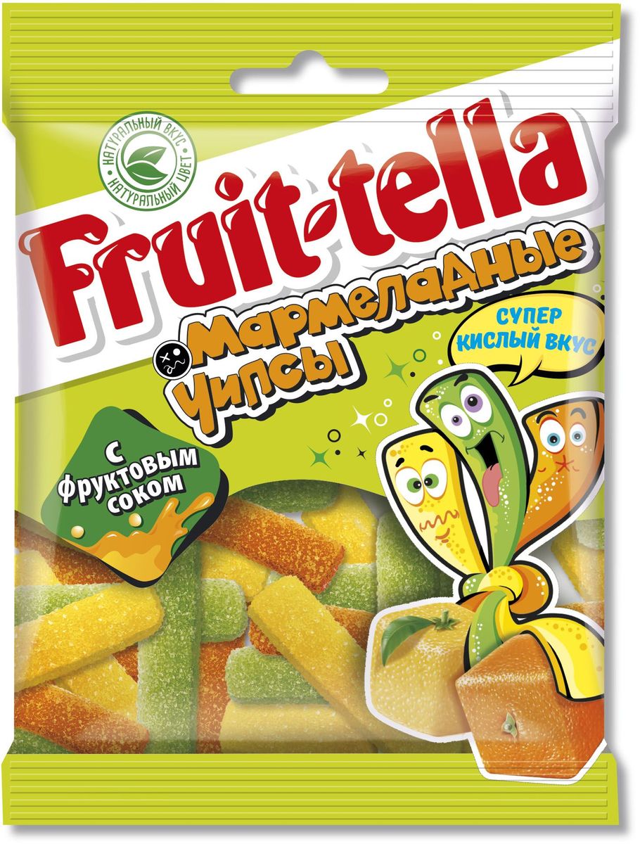 Fruittella Чипсы жевательный мармелад, 70 г8252281 Fruittella Чипсы жевательный мармелад, 70 г8252281Сочные жевательные конфеты и мармелад Fruit-tella дарят детям и взрослым всю радугу цветов и вкусов: от апельсина и яблока до черной смородины и клубники! Они изготовлены по уникальной рецептуре с использованием только натуральных компонентов – фруктов, овощей и фруктовых соков!