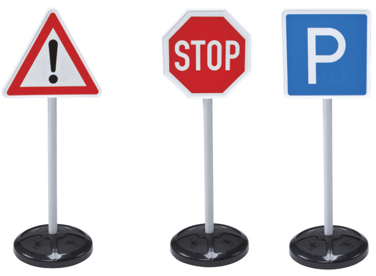 Big Игрушечные дорожные знаки Traffic Signs 3 шт1199 Big Игрушечные дорожные знаки Traffic Signs 3 шт1199В комплекте Игрушечные дорожные знаки из серии Traffic Signs от бренда BIG: три сборных подставки для знаков, 5 наклеек знаков дорожного движения. Функциональные особенности набора - каждая стойка собирается из трех частей: подставки, трубки и основы в виде круга, треугольника или восьмиугольника. Знаки из набора (стоп, обгон запрещен, внимание, остановка запрещена, двустороннее движение) выполнены из клеящейся бумаги, поэтому легко крепятся на основе. На одну из стоек крепится одна наклейка, а на две другие по две. Набор послужит отличным пособием для ребенка. Родители смогут наглядно объяснить малышу, как вести себя на дороге. Особенно игрушечные знаки пригодятся малышам, у которых есть машинки-каталки, ведь тогда можно построить свою игрушечную дорогу и потренироваться в правилах дорожного движения.