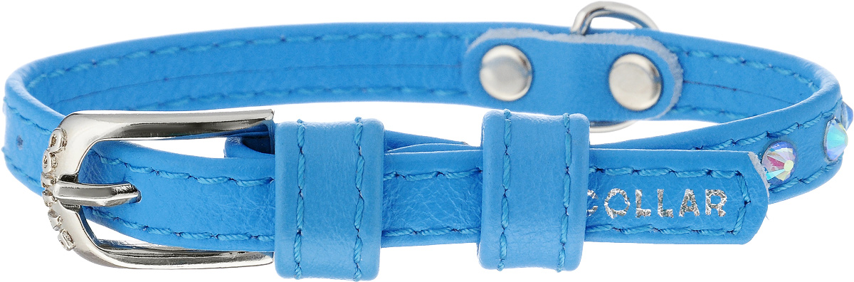 Ошейник для собак CoLLaR Glamour, цвет: голубой, ширина 9 мм, обхват шеи 19-25 см32522 Ошейник для собак CoLLaR Glamour, цвет: голубой, ширина 9 мм, обхват шеи 19-25 см32522Ошейник CoLLaR Glamour изготовлен из натуральной кожи, устойчивой к влажности и перепадам температур. Клеевой слой, сверхпрочные нити, крепкие металлические элементы делают ошейник надежным и долговечным. Изделие отличается высоким качеством, удобством и универсальностью. Размер ошейника регулируется при помощи металлической пряжки. Имеется металлическое кольцо для крепления поводка. Ваша собака тоже хочет выглядеть стильно! Модный ошейник, декорированный стразами, станет для питомца отличным украшением и выделит его среди остальных животных. Минимальный обхват шеи: 19 см. Максимальный обхват шеи: 25 см. Ширина: 9 мм.