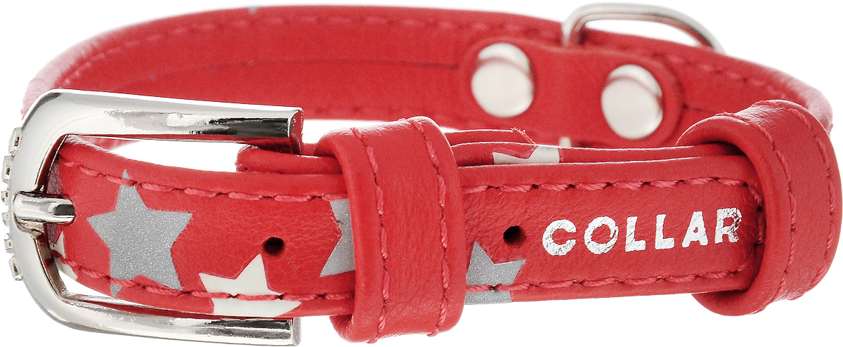 Ошейник для собак CoLLaR Glamour Звездочка, цвет: красный, ширина 1,2 см, обхват шеи 19-25 см35833 Ошейник для собак CoLLaR Glamour Звездочка, цвет: красный, ширина 1,2 см, обхват шеи 19-25 см35833Ошейник для собак CoLLaR Glamour Звездочка изготовлен из натуральной кожи и декорирован оригинальным рисунком. Специальная технология печати по коже позволяет наносить на ошейник устойчивый рисунок, обладающий одновременно светоотражающим и светонакопительным эффектом. Ошейник устойчив к влажности и перепадам температур. Сверхпрочные нити, крепкие металлические элементы делают ошейник надежным и долговечным. Обхват ошейника регулируется при помощи пряжки. Ошейник оснащен металлическим кольцом для крепления поводка. Изделие отличается высоким качеством, удобством и универсальностью. Минимальный обхват шеи: 19 см. Максимальный обхват шеи: 25 см. Ширина ошейника: 1,2 см.