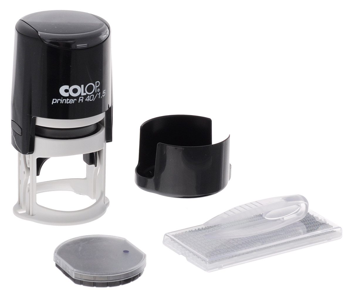 Colop Печать самонаборная Printer R 40/1,5-SetC20345_черный Colop Печать самонаборная Printer R 40/1,5-SetC20345_черныйСамонаборная печать Colop имеет надежный пластиковый корпус с автоматическим окрашиванием текста. Используется для набора круглых печатей. Нижняя крышка позволяет блокировать корпус в сложенном компактном виде, защищает клише. В комплекте: оснастка, касса А, сменная подушка, пинцет, защитная крышка. Крепление символов на одной ножке, экспресс-набор текста. Касса букв, цифр и символов, высота шрифта - 2,2 мм, шрифта для выделения - 3,1 мм. Диаметр печати - 40 мм; 1,5 круга.
